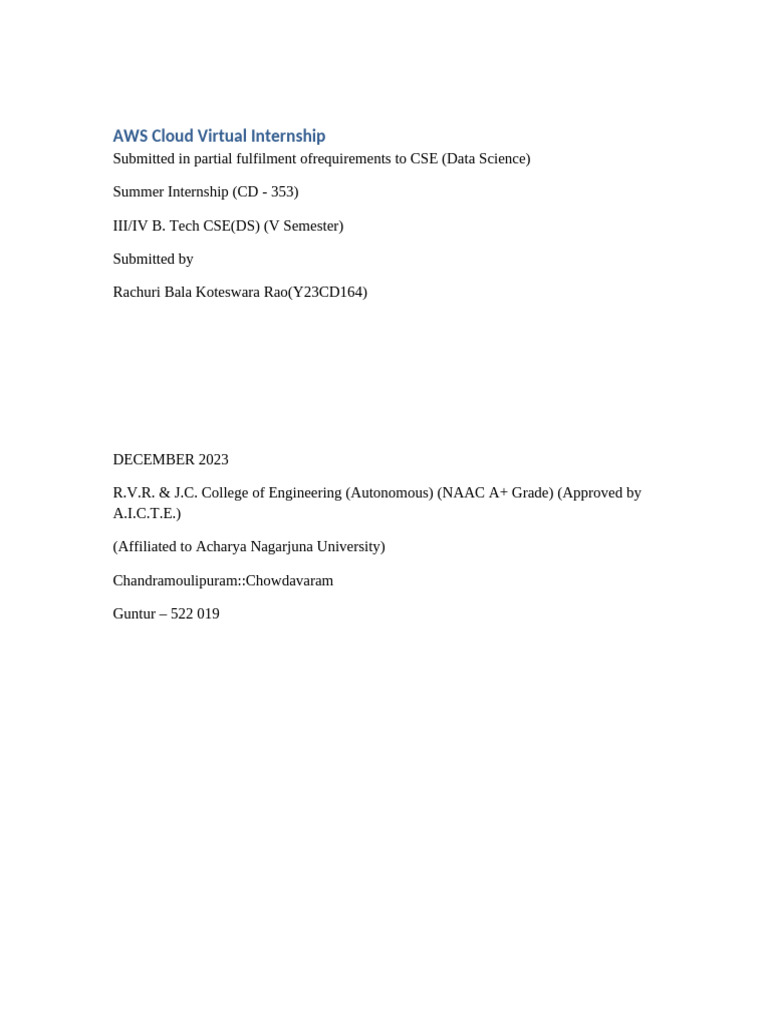 Recreated AWS Internship Report Final | PDF