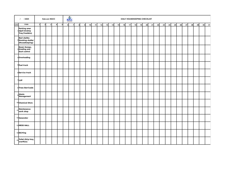 Daily Housekeeping Checklist 2025 | PDF