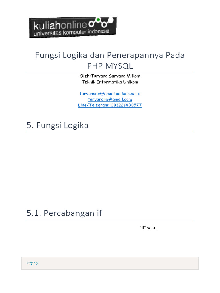 Fungsi Logika dalam PHP dan MySQL | PDF