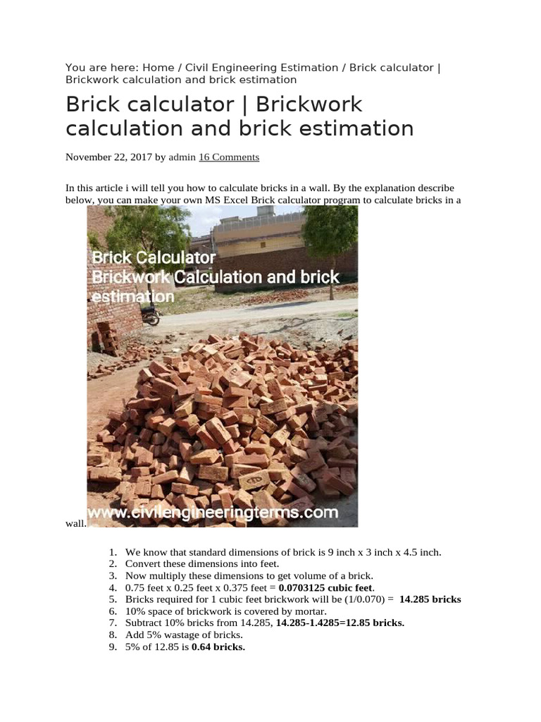 Brick Calculation Guide for Walls | PDF | Brick | Foot (Unit)