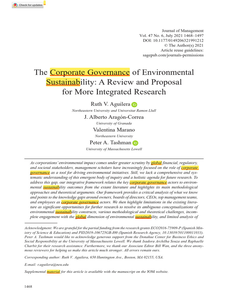 Corporate Governance & Environmental Sustainability | PDF ...