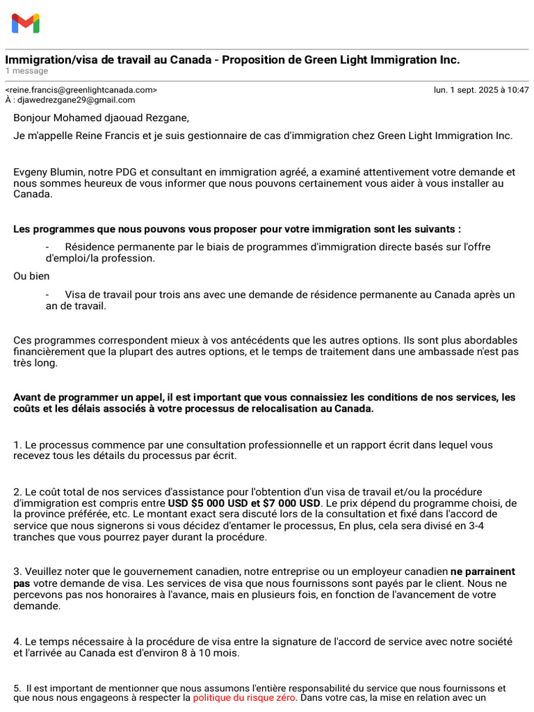 Proposition de Visa de Travail au Canada | PDF | Canada | Visa (Document)