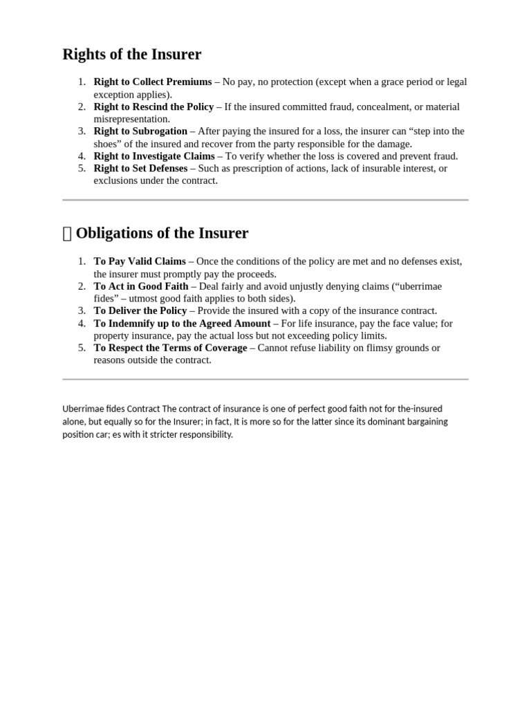 Insurer Rights and Obligations Explained | PDF