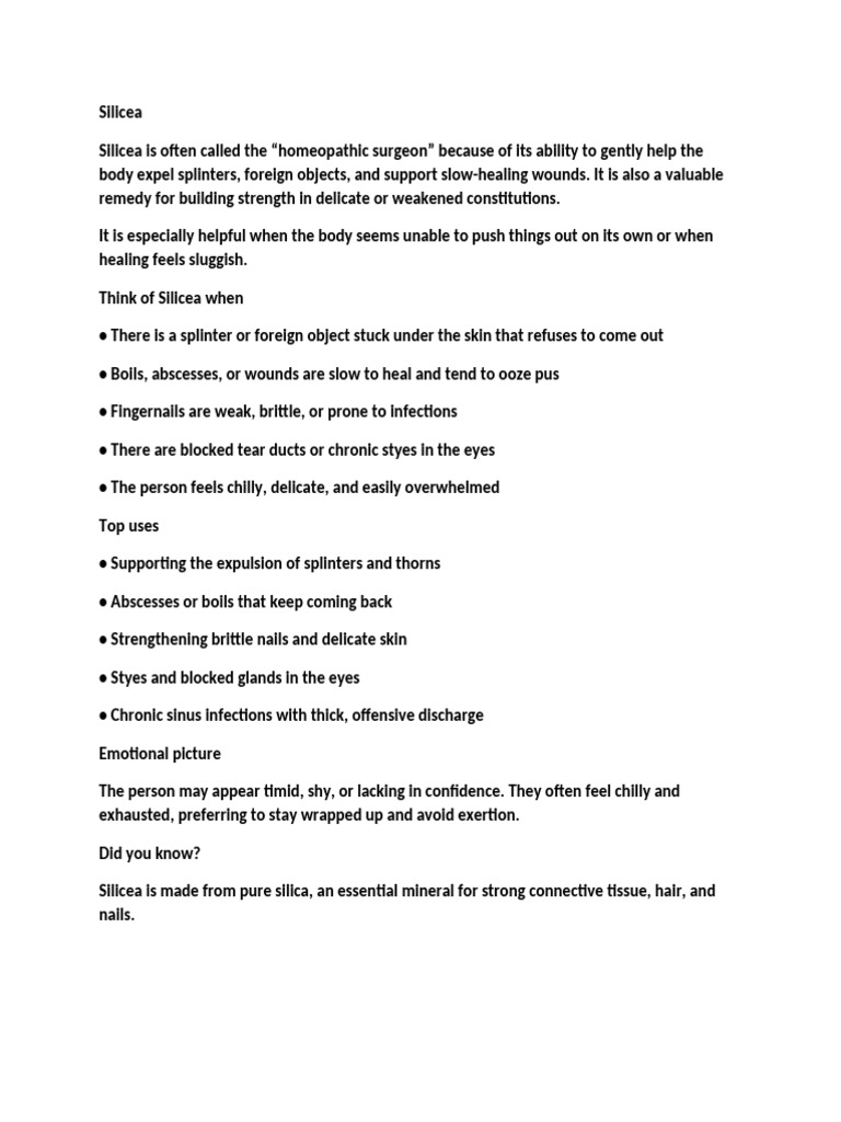 Silicea: Homeopathic Healing Benefits | PDF
