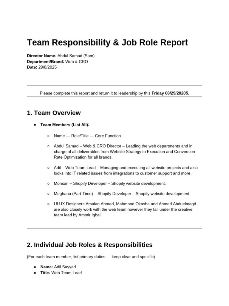 Team Roles and Responsibilities Overview | PDF | Computing ...