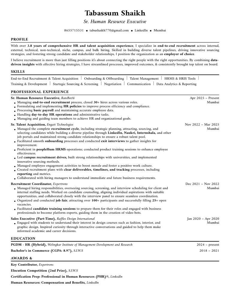 HR Executive with Talent Acquisition Expertise | PDF | Recruitment ...