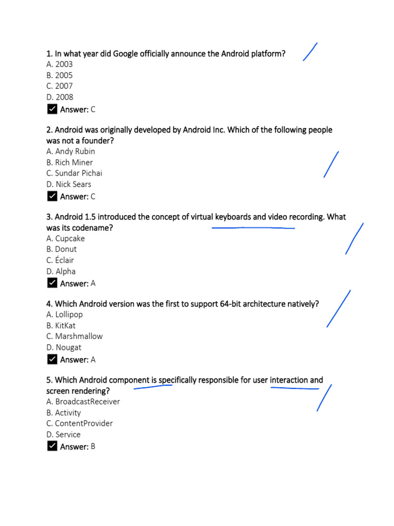 Android Development Quiz Questions | PDF | Android (Operating System ...