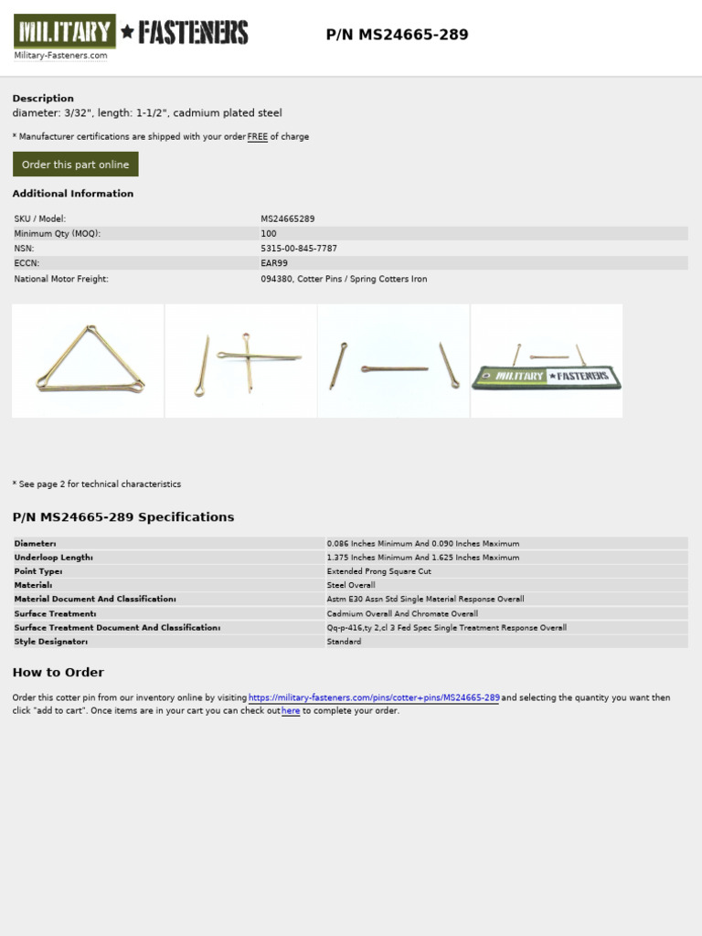 MS24665 289 Military Fasteners Com | PDF