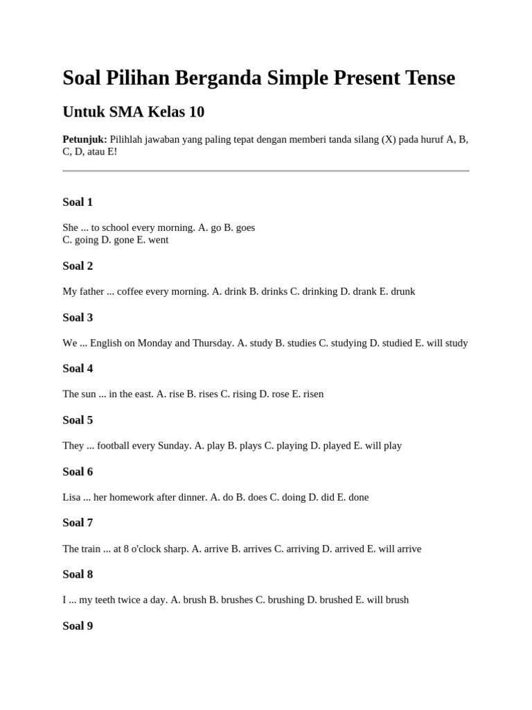 Soal Simple Present Tense untuk SMA | PDF | Chess Openings | Chess