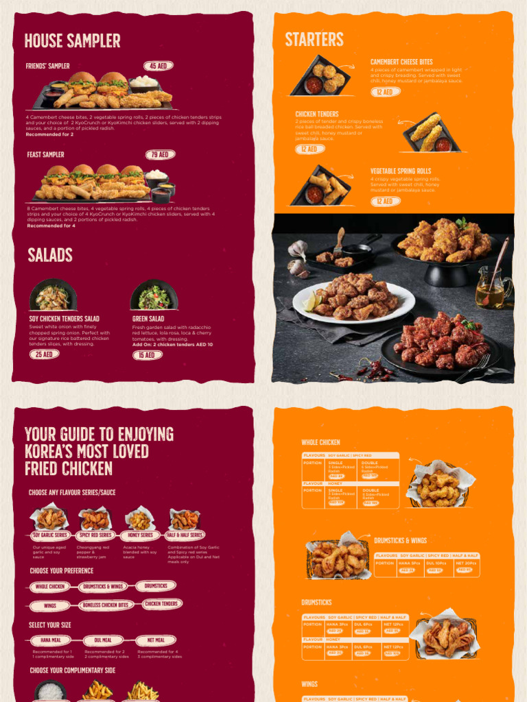 Korean Fried Chicken Menu & Samplers | PDF | Korean Cuisine | Sauce