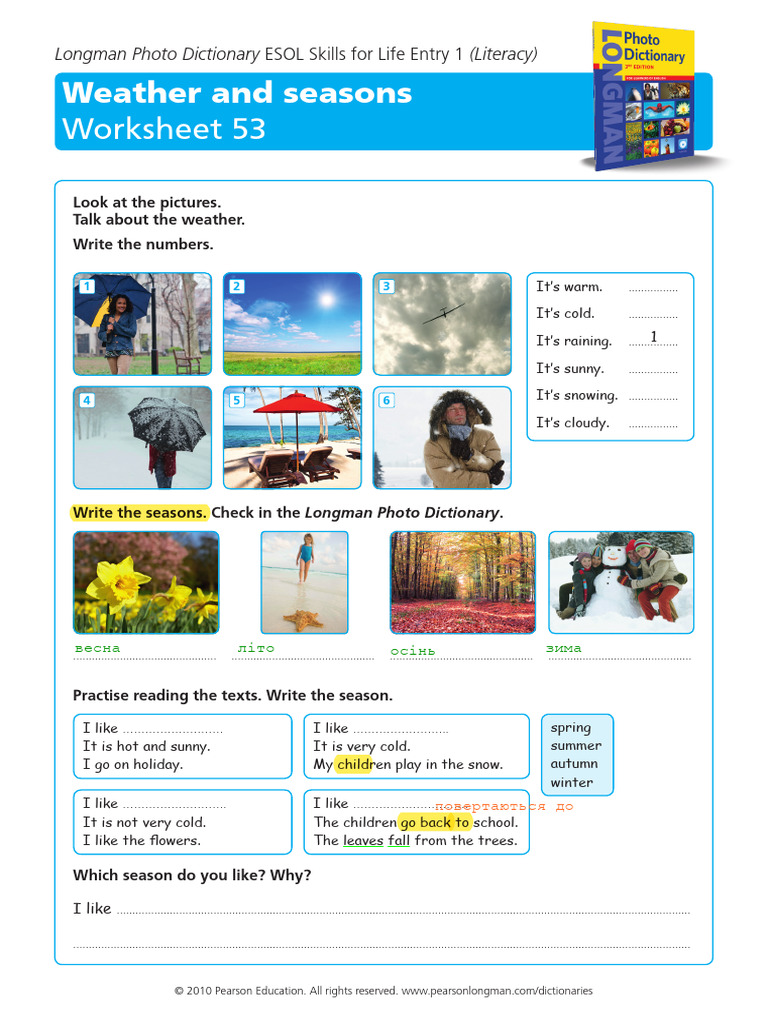 ESOL Weather and Seasons Worksheet | PDF
