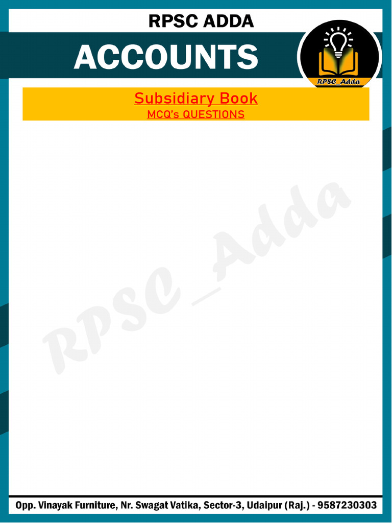 Subsidiary Books MCQs and Answers | PDF | Debits And Credits | Business