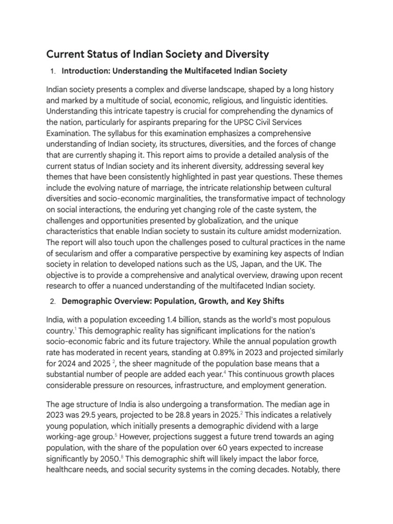 Current Trends in Indian Society and Diversity | PDF | Multiculturalism ...