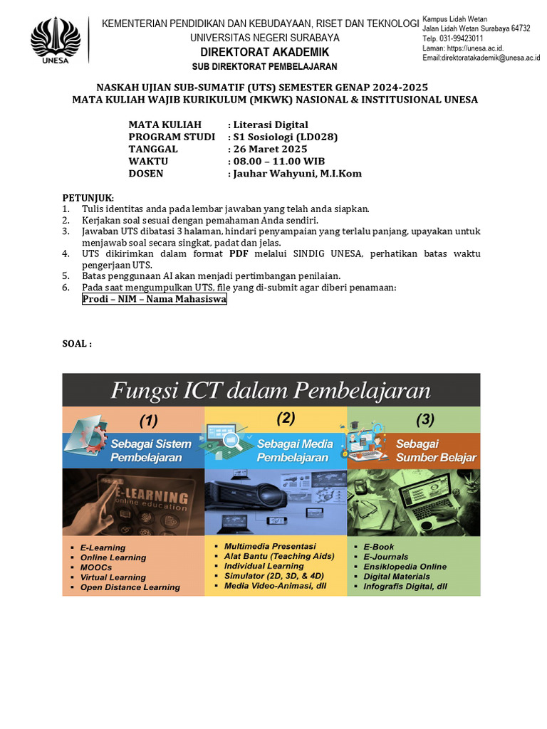 UTS Literasi Digital S1 Sosiologi UNESA | PDF