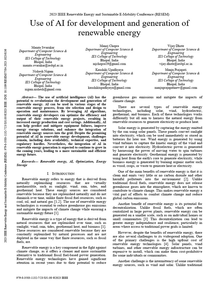AI in Renewable Energy Development | PDF | Renewable Energy | Energy ...