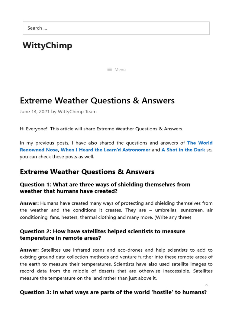 Extreme Weather Q&A for Class 8 | PDF | Desert | Rain