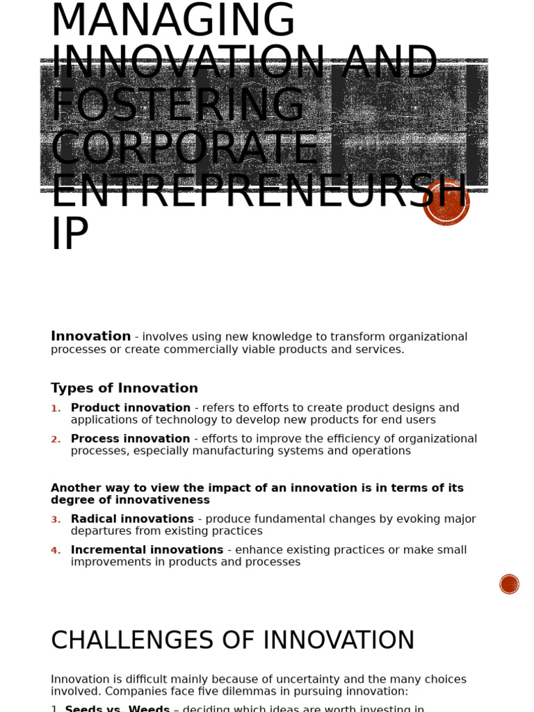 Managing Innovation and Fostering Corporate Entrepreneurship | PDF ...