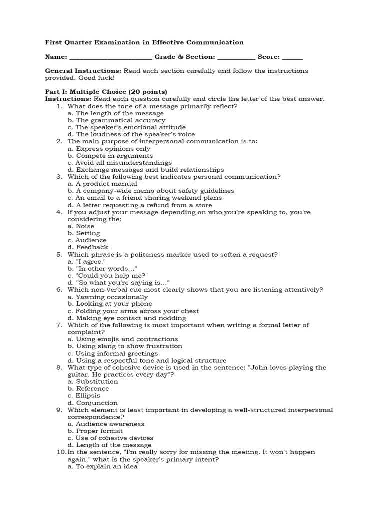 TQ Effective Communication | PDF | Communication | Nonverbal Communication