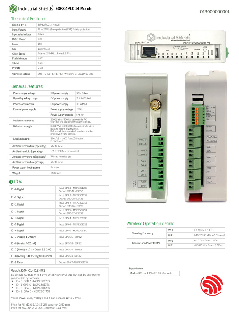 ESP32 PLC 14 Module Specifications | PDF | Power Supply | Programmable ...