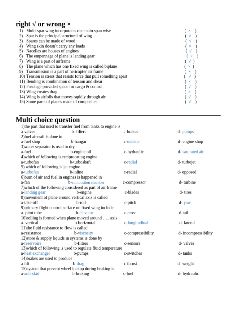 Aircraft Structure and Engine Basics Quiz | PDF | Airplane | Mechanical ...