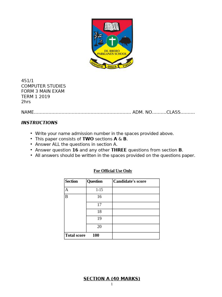 Form 3 Computer Studies Exam 2019 | PDF | Binary Coded Decimal | Software