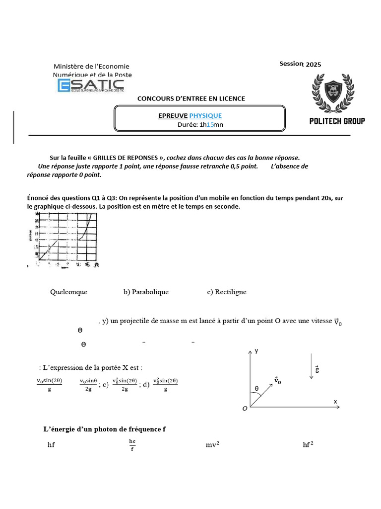 Sujet de Physique Esatic 2025 | PDF | Tension électrique | Condensateur