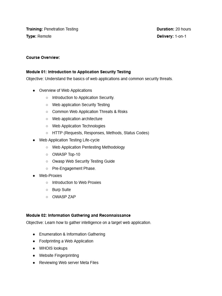 Penetration Testing Training Overview | PDF | Computing | Software