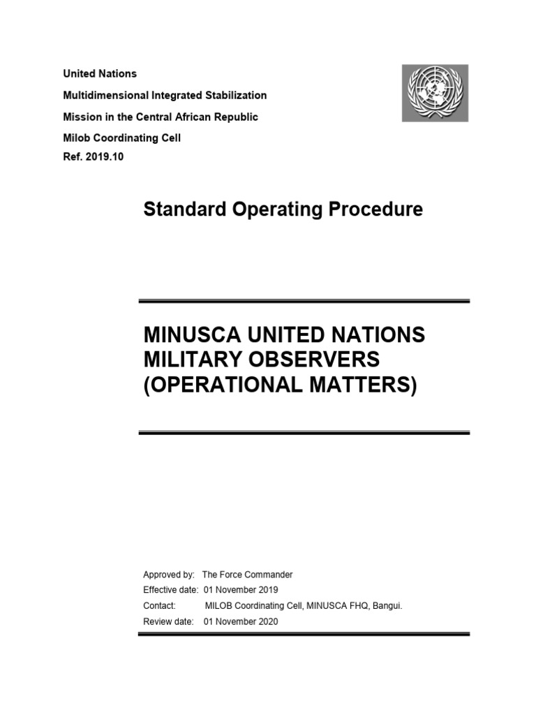 MINUSCA UN Military Observers SOP | PDF | Peacekeeping | United Nations