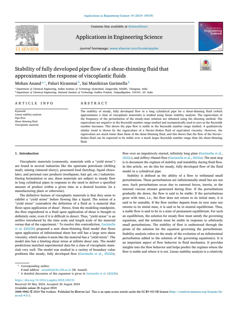 Stability of Shear-Thinning Pipe Flow | PDF | Fluid Dynamics | Reynolds ...