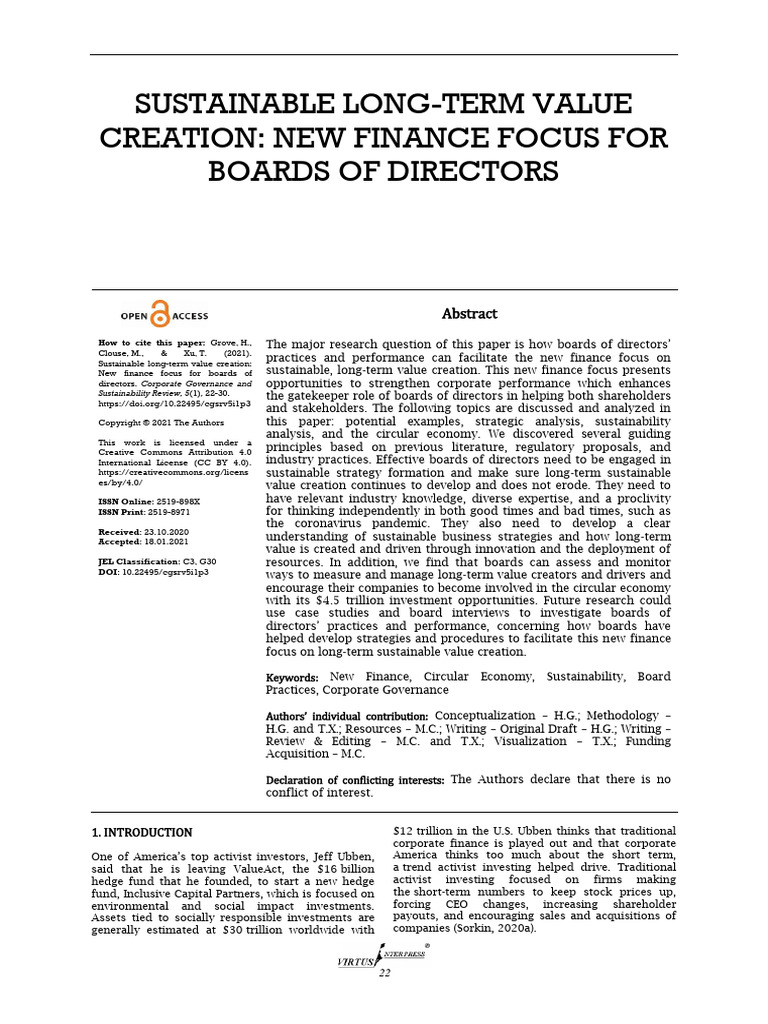 Sustainable Value Creation for Boards | PDF | Corporate Social ...
