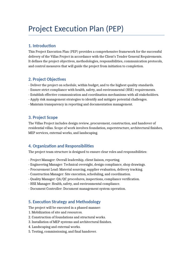 Villas Project Execution Plan Overview | PDF | Risk Management ...