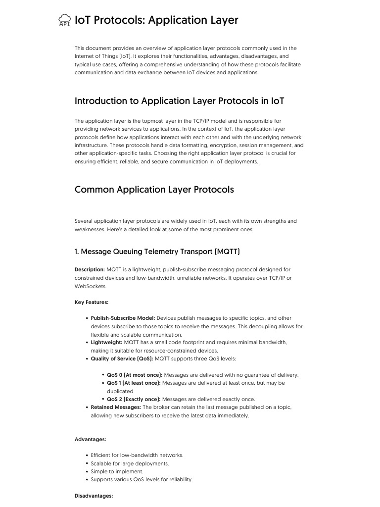 Overview of IoT Application Layer Protocols | PDF | Internet Of Things ...