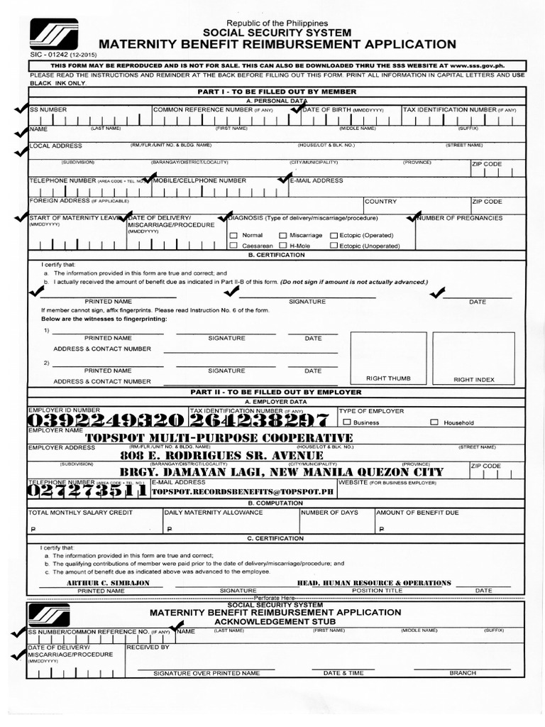 Complete Obstetrical History Form SSS | PDF
