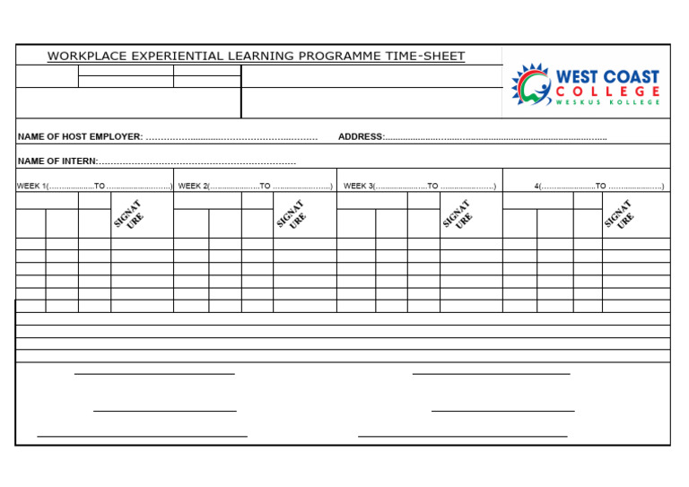 Workplace Learning Programme Time-Sheet | PDF