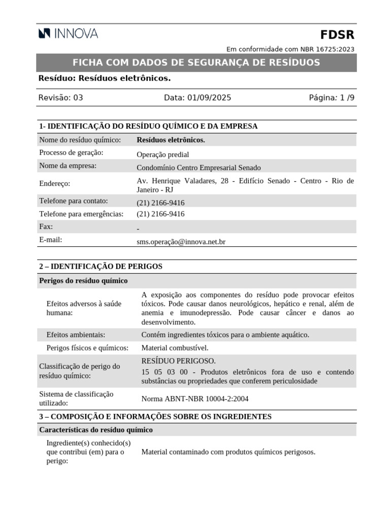 Ficha de Segurança para Resíduos Eletrônicos | PDF | Desperdício ...