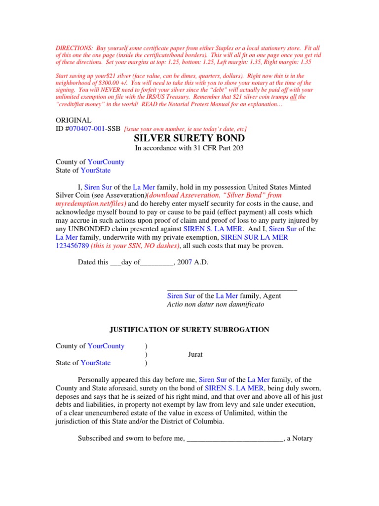 Generic Silver Surety Bond Notary Public Bonds (Finance)
