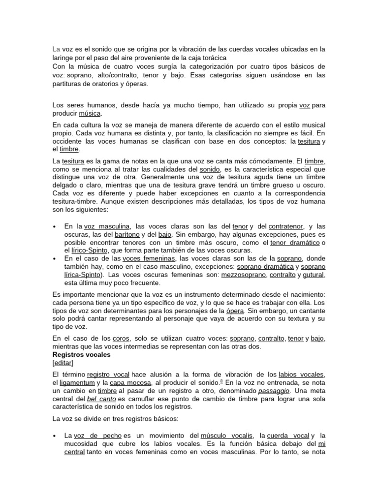 Tipos y Registros de la Voz Humana | PDF | Instrumentos musicales | Voz ...