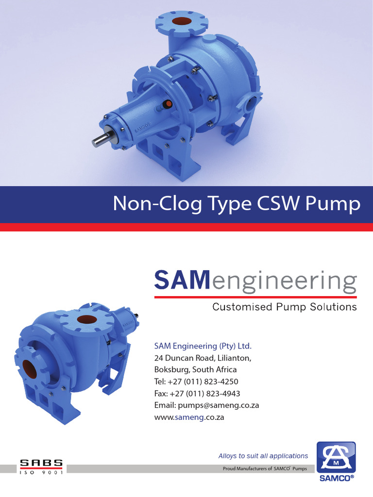 Non-Clog CSW Pumps by SAM Engineering | PDF | Pump | Mechanical Engineering