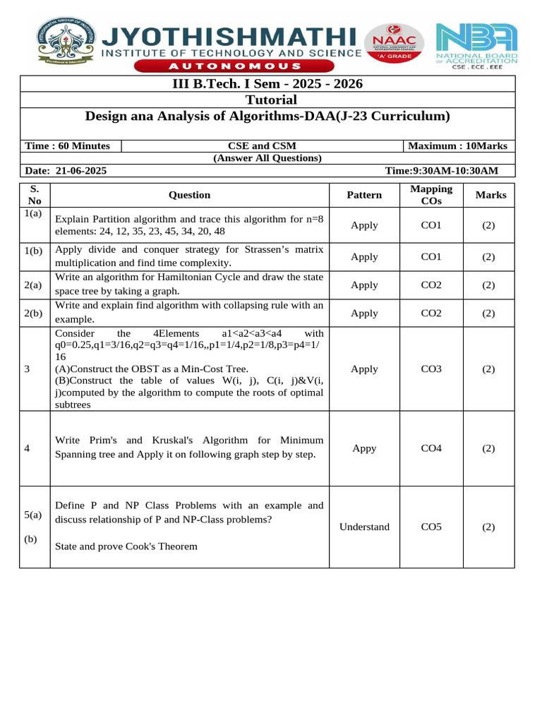 DAA Tutorial for B.Tech CSE/CSM | PDF