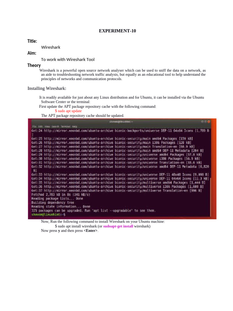Wireshark Installation and Usage Guide | PDF | Computer Network | Sudo