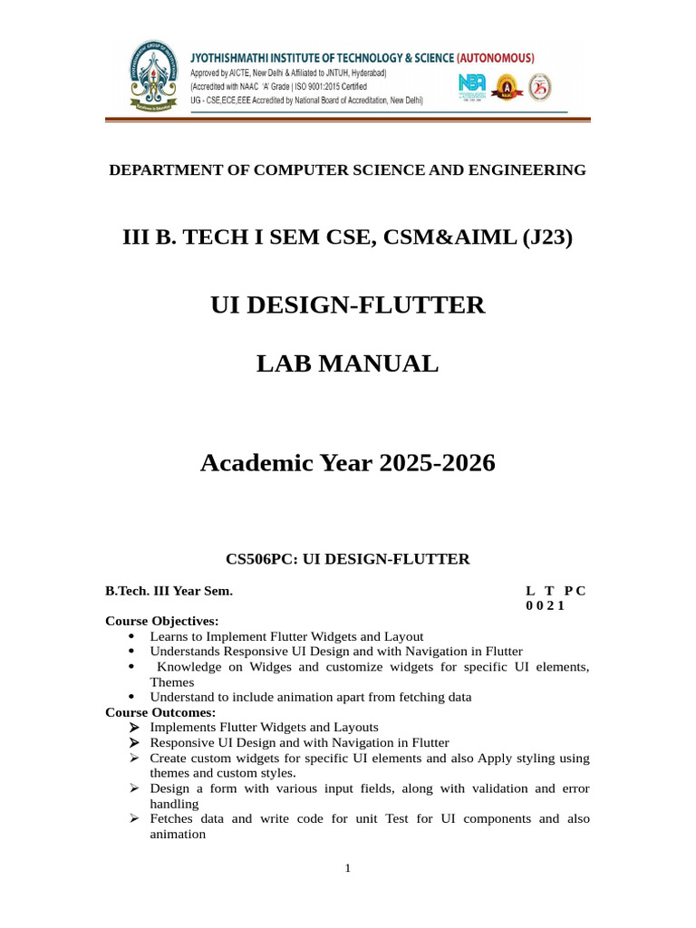UI Design Lab Manual for Flutter | PDF | Computing | Computer Engineering