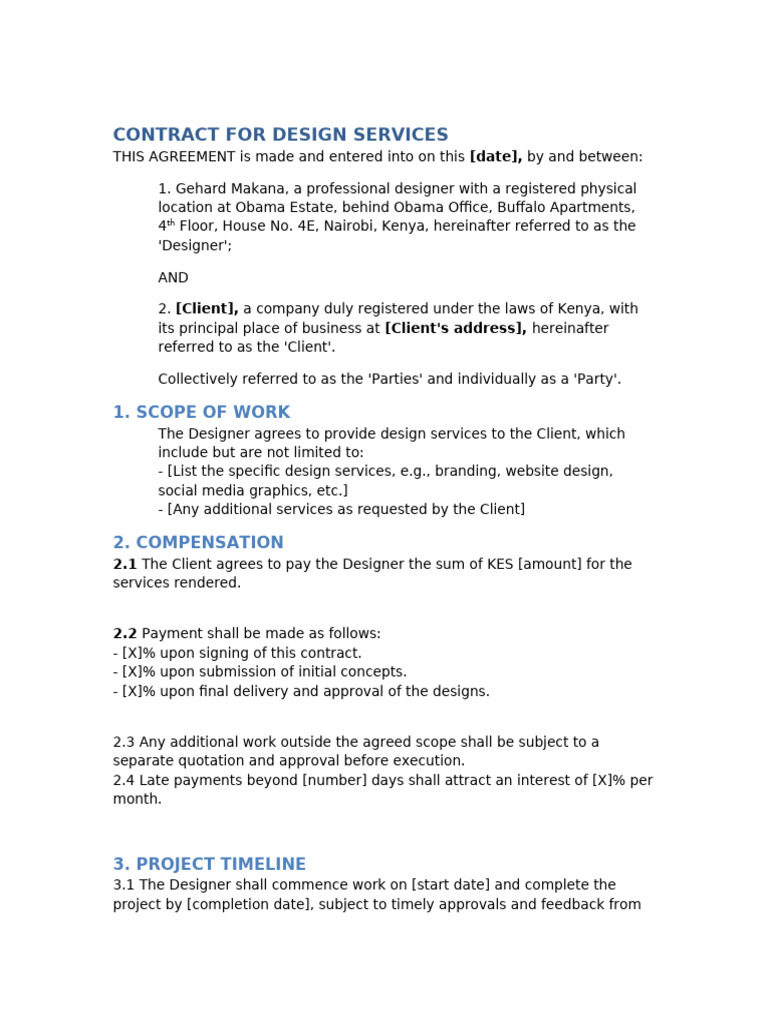 Design Services Contract Template | PDF | Arbitration | Private Law