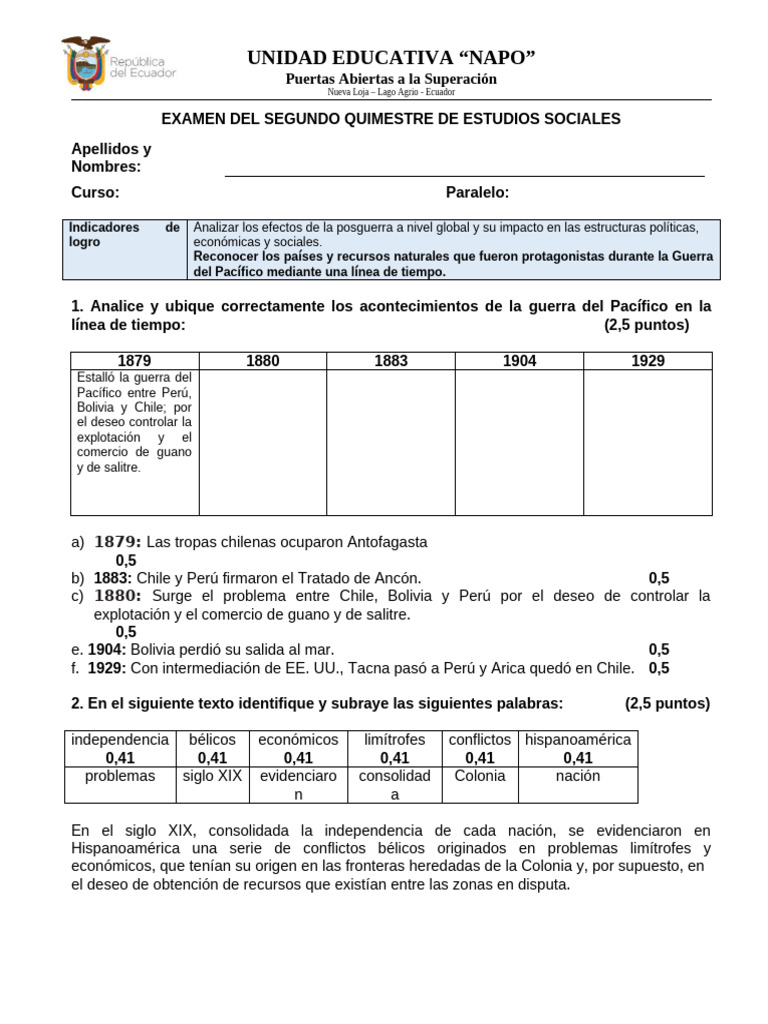 Examen de Estudios Sociales 2° Quimestre | PDF | América del Sur