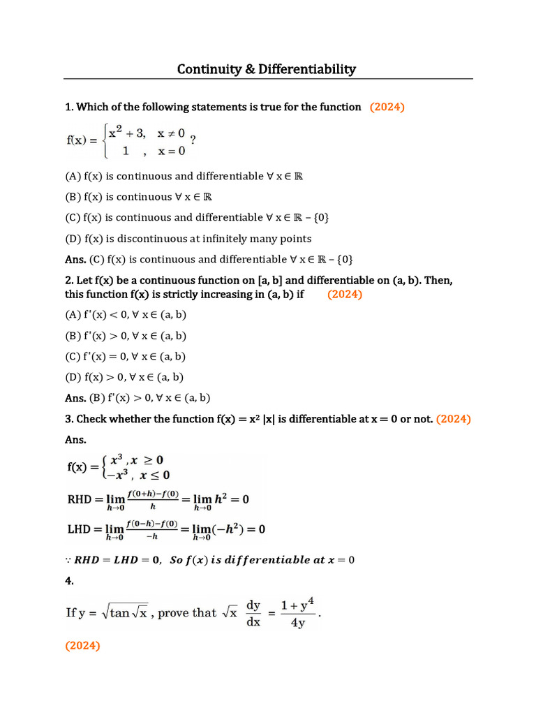 Continuity and Differentiability Explained | PDF