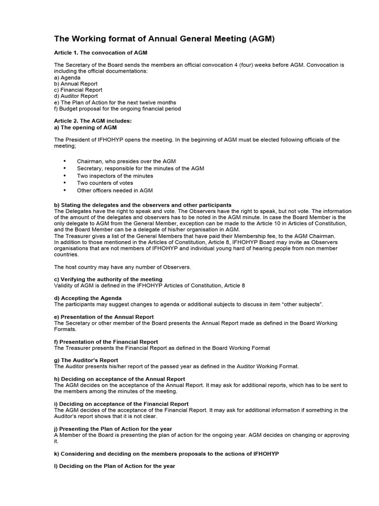 Annual General Meeting Format Guide | PDF | Elections | Accountability