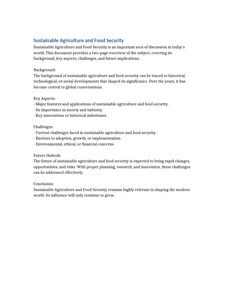 Sustainable Agriculture and Food Security | PDF