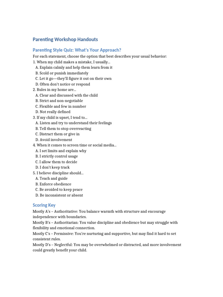 Parenting Styles Overview and Quiz | PDF
