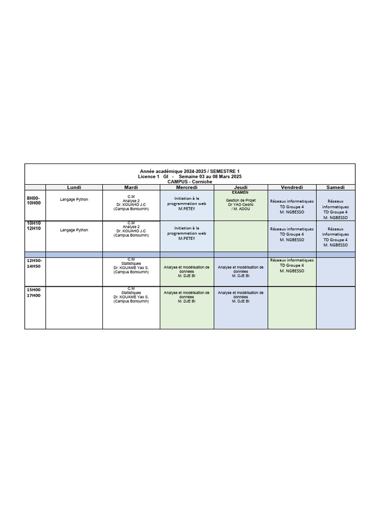 Emploi du temps Licence et Master 2024-2025 | PDF | Gestion ...