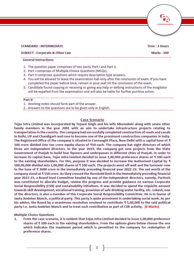 Full Length Test Series Model Law With Ans - 1 | PDF | Dividend ...