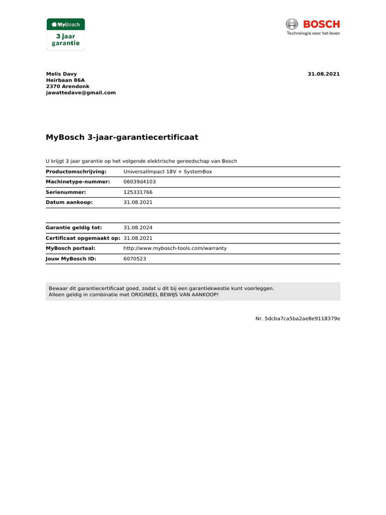Garantie Bosch Vijsmachien PDF — free download
